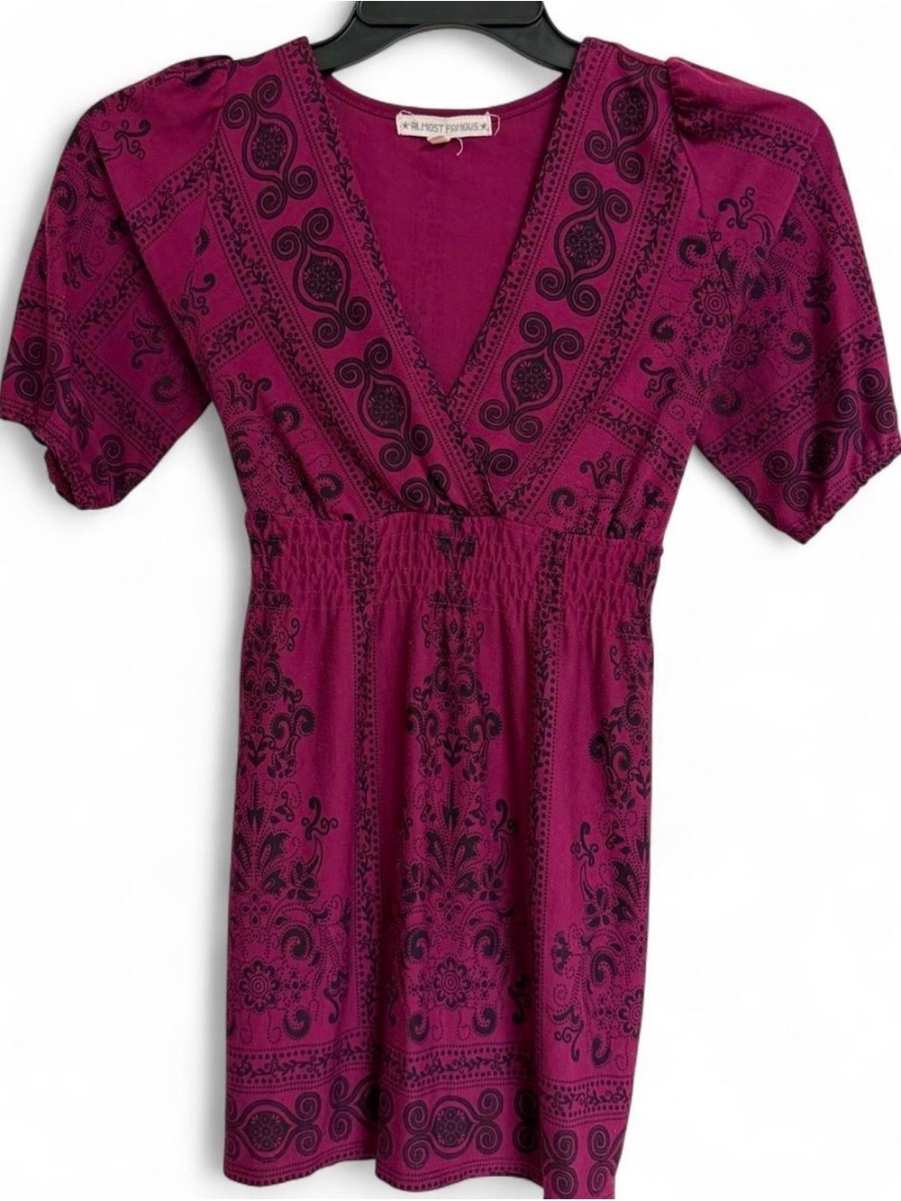 Almost Famous Magenta Paisley V-Neck Tunic